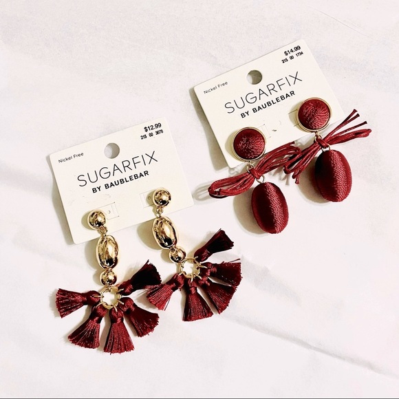SUGARFIX x BAUBLEBAR Bundle of 2 wine & gold tassel & wrapped stud earrings NWT - Picture 6 of 8